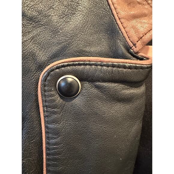 Vintage Butter Soft Black Leather Moto Jacket Brown Trim Quiet Luxury Minimalist - Picture 13 of 16